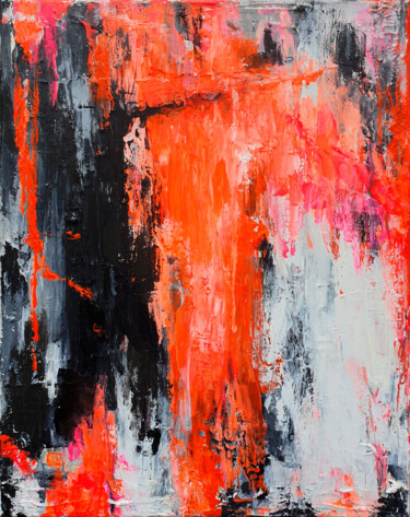 Malerei mit dem Titel "White Orange Abstra…" von Leon Grossmann, Original-Kunstwerk, Acryl