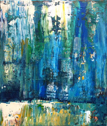 Pintura titulada "Blue Green Abstract…" por Leon Grossmann, Obra de arte original, Acrílico