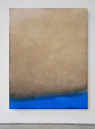 Schilderij getiteld "Beige Blue Abstract…" door Leon Grossmann, Origineel Kunstwerk, Acryl Gemonteerd op Frame voor houten b…