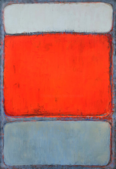 Картина под названием "Grey Orange Abstrac…" - Leon Grossmann, Подлинное произведение искусства, Акрил Установлен на Деревян…