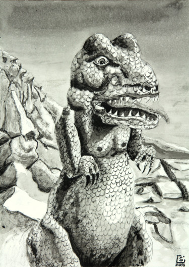Dessin intitulée "Tétonosaurus" par Leosk, Œuvre d'art originale, Encre