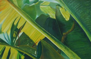 Painting titled "Banana Leaves" by Leonard Aitken, Original Artwork, Oil