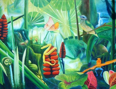 Painting titled "Carnival in the Jun…" by Leonard Aitken, Original Artwork, Oil
