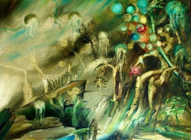 Malerei mit dem Titel "Deep Sea Epitaph" von Leonard Aitken, Original-Kunstwerk, Öl