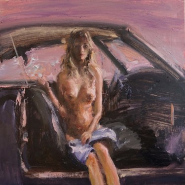 Painting titled "Automobile" by Manuel Leonardi, Original Artwork, Oil