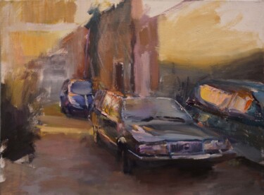 Peinture intitulée "Volvo dans la cour" par Manuel Leonardi, Œuvre d'art originale, Huile