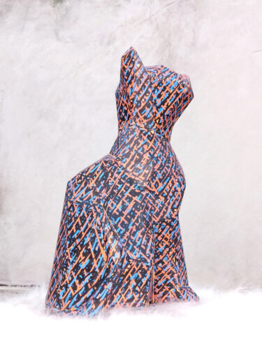 Sculpture titled "The Patterned Cat" by Leonardo Alonso, Original Artwork, Resin