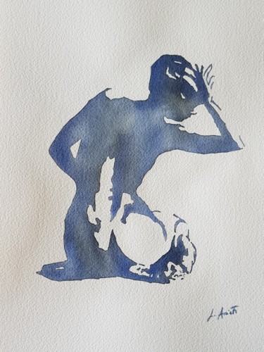 Pintura intitulada "Nudo Femminile" por Leonardo Arieti, Obras de arte originais, Aquarela