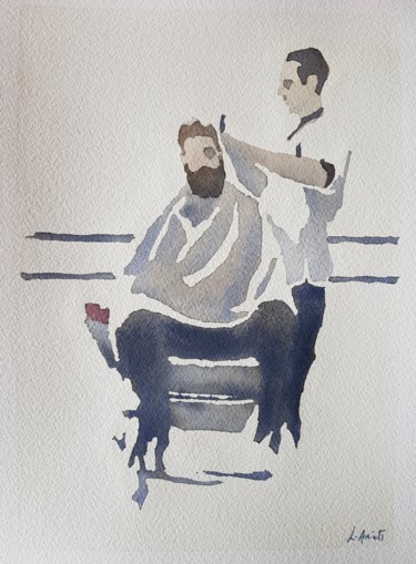Ζωγραφική με τίτλο "Barber shop" από Leonardo Arieti, Αυθεντικά έργα τέχνης, Ακουαρέλα