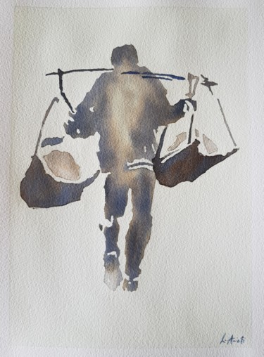 Painting titled "Il portatore" by Leonardo Arieti, Original Artwork, Watercolor