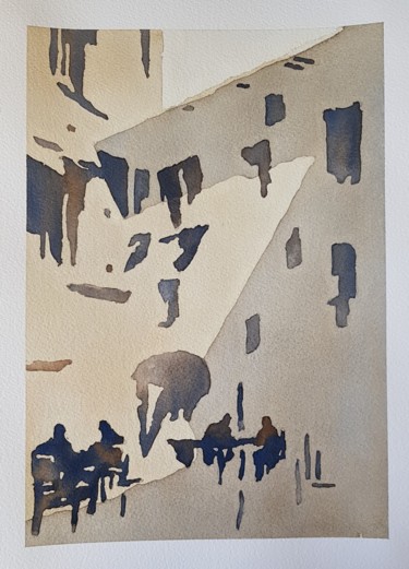 Pittura intitolato "Caffè d'angolo, Luc…" da Leonardo Arieti, Opera d'arte originale, Acquarello