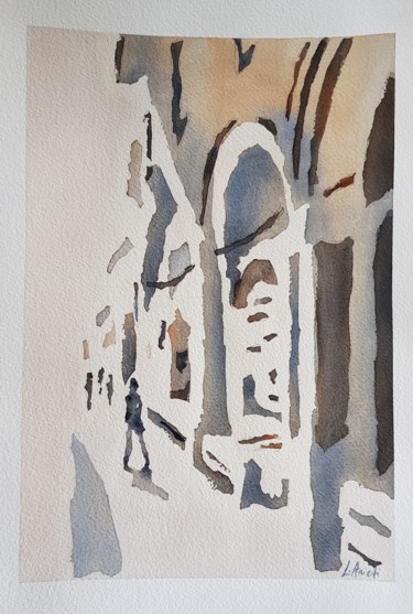 Painting titled "Bologna, via Oberdan" by Leonardo Arieti, Original Artwork, Watercolor