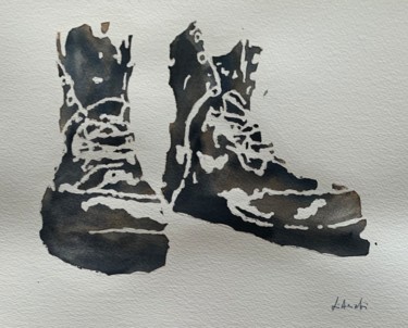 Картина под названием "A pair of boots" - Leonardo Arieti, Подлинное произведение искусства, Акварель