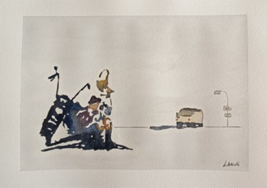Peinture intitulée "Bikers on rest" par Leonardo Arieti, Œuvre d'art originale, Aquarelle