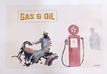 Painting titled "Gas stop" by Leonardo Arieti, Original Artwork, Watercolor