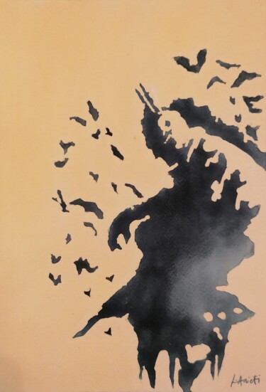Painting titled "Batman 1" by Leonardo Arieti, Original Artwork, Watercolor