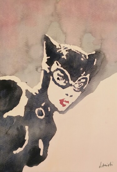 Painting titled "Catwoman" by Leonardo Arieti, Original Artwork, Watercolor