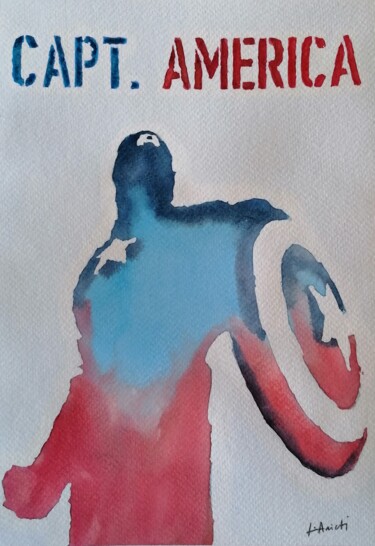 Painting titled "Capt. America" by Leonardo Arieti, Original Artwork, Watercolor