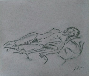 Dessin intitulée "Nudo femminile" par Leonardo Arieti, Œuvre d'art originale, Fusain