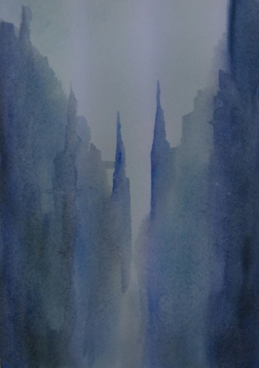 Painting titled "Manhattan rain" by Leonardo Arieti, Original Artwork, Watercolor