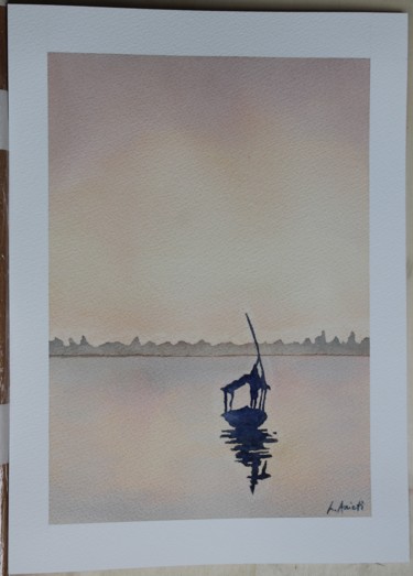 Peinture intitulée "Pescatore indiano" par Leonardo Arieti, Œuvre d'art originale, Aquarelle