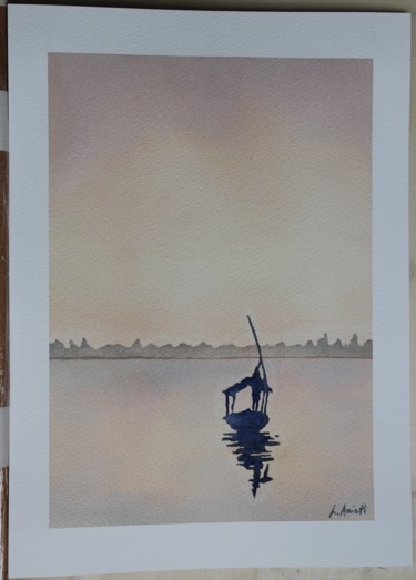 Painting titled "Pescatore indiano" by Leonardo Arieti, Original Artwork, Watercolor