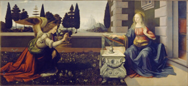 Malarstwo zatytułowany „L'Annonciation” autorstwa Leonardo Da Vinci, Oryginalna praca, Olej