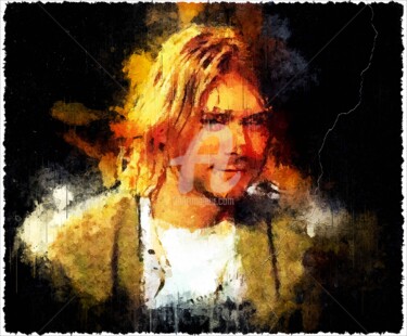 Grafika cyfrowa / sztuka generowana cyfrowo zatytułowany „Kurt Cobain 001” autorstwa Leonardo Lillian, Oryginalna praca, Mal…
