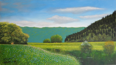 Malerei mit dem Titel "O Lago das Esmerald…" von Leonardo Nogueira, Original-Kunstwerk, Acryl