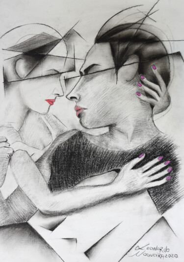 Drawing titled "Adão e Eva" by Leonardo Nogueira, Original Artwork, Charcoal