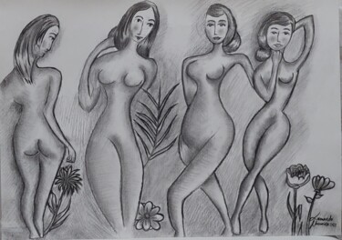 Tekening getiteld "Nuances Femininas" door Leonardo Nogueira, Origineel Kunstwerk, Houtskool