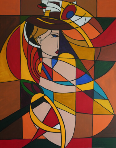 Pintura intitulada "A Dama de Chapéu" por Leonardo Nogueira, Obras de arte originais, Acrílico