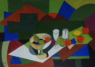 Schilderij getiteld "Frutas Sobre a Mesa" door Leonardo Nogueira, Origineel Kunstwerk, Acryl