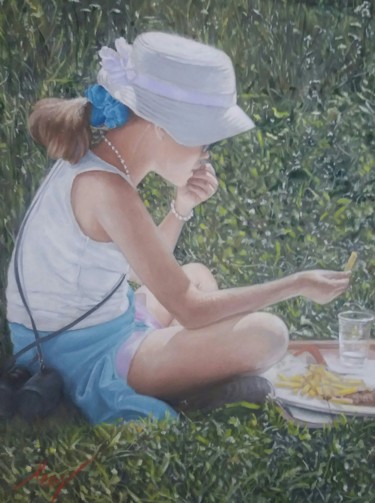 Painting titled "Déjeuner sur l'herbe" by Leonardo Venezia, Original Artwork, Oil