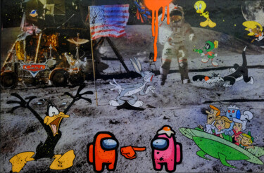 On the Moon - Among Us Collages titled "On the Moon - Among…" by Leonard Radu Chioveanu, Original Art, Photo Montage Mounted on Aluminium