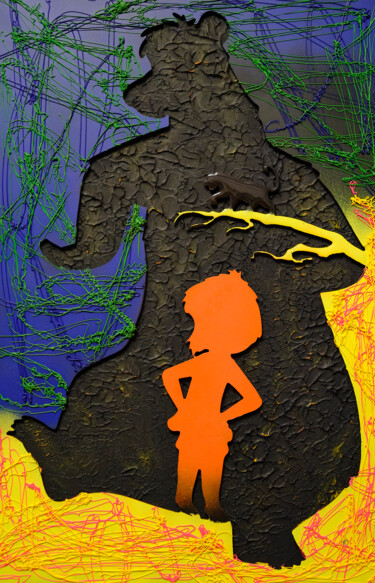 Γλυπτική με τίτλο "Jungle Book - Mix M…" από Leonard Radu Chioveanu, Αυθεντικά έργα τέχνης, Αλουμίνιο Τοποθετήθηκε στο Ξύλιν…