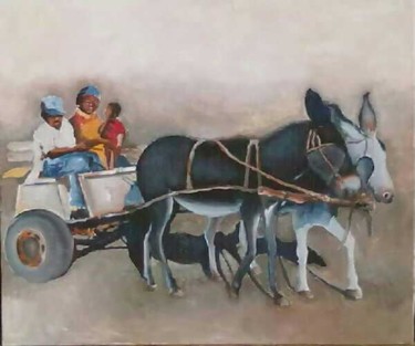 Painting titled "donkey-cart.jpg" by Leo Ndlovu, Original Artwork