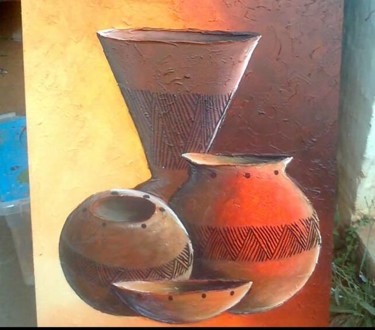 Pintura titulada "african-pots.jpg" por Leo Ndlovu, Obra de arte original