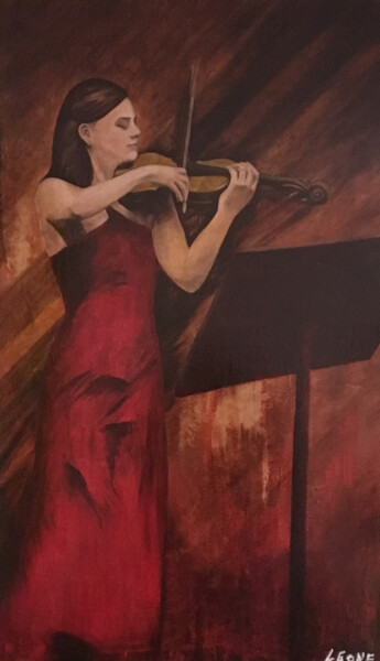 Malerei mit dem Titel "La violinista" von Carmelo Leone, Original-Kunstwerk, Öl