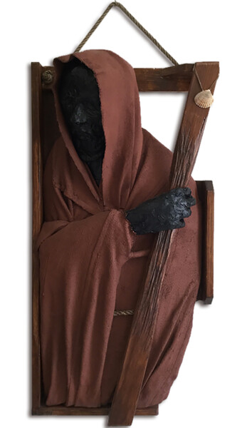 Escultura intitulada "Il pellegrino" por Carmelo Leone, Obras de arte originais, Resina Montado em Painel de madeira