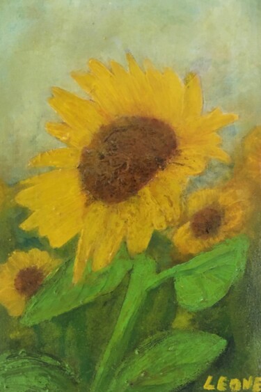Painting titled "Girasole" by Carmelo Leone, Original Artwork, Oil Mounted on Wood Stretcher frame