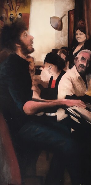 Painting titled "Pianista" by Carmelo Leone, Original Artwork, Oil Mounted on Wood Stretcher frame