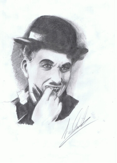 Drawing titled "Charlie Chaplin" by Carmelo Leone, Original Artwork, Pencil Mounted on Other rigid panel