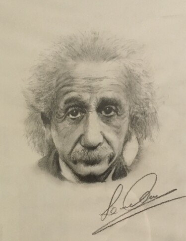 Drawing titled "Albert Einstein" by Carmelo Leone, Original Artwork, Pencil Mounted on Other rigid panel