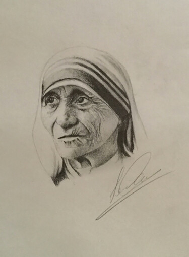 Drawing titled "Madre Teresa di Cal…" by Carmelo Leone, Original Artwork, Pencil Mounted on Other rigid panel