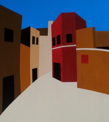 Painting titled "La casa rossa" by Carmelo Leone, Original Artwork, Acrylic Mounted on Wood Stretcher frame