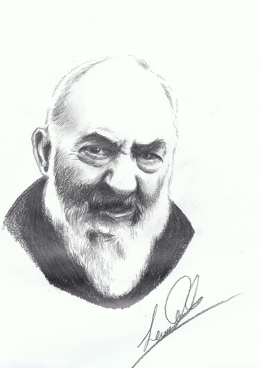 Dessin intitulée "Padre Pio" par Carmelo Leone, Œuvre d'art originale, Crayon Monté sur Autre panneau rigide