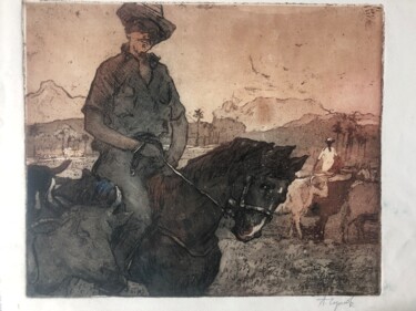 Incisioni, stampe intitolato "Through Cuba, Herde…" da Leonid Chernov, Opera d'arte originale, Acquaforte