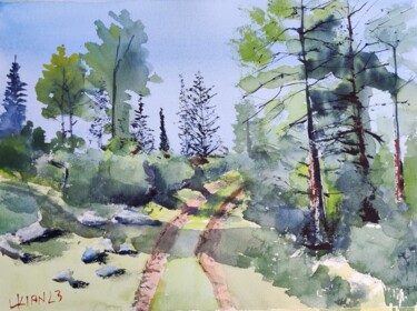 Картина под названием "The forest way" - Leonid Kirnus, Подлинное произведение искусства, Акварель