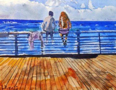 Peinture intitulée "By the sea" par Leonid Kirnus, Œuvre d'art originale, Aquarelle
